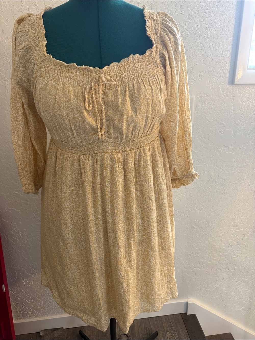 American Eagle Outfitters Pale Yellow Floral Smocked Mini Dress